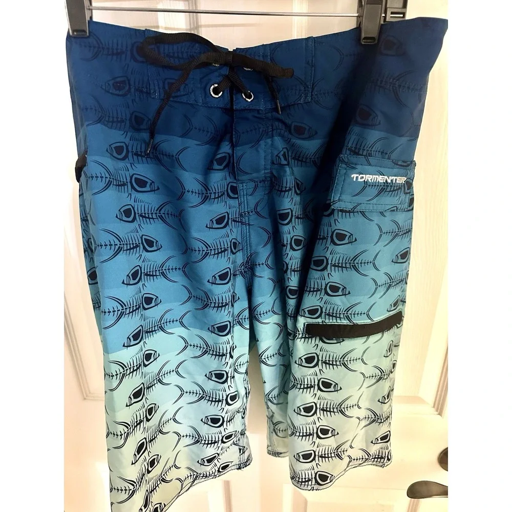 Tormenter Men's M Blue Fish Print Board Shorts Swim Trunks Swimwear